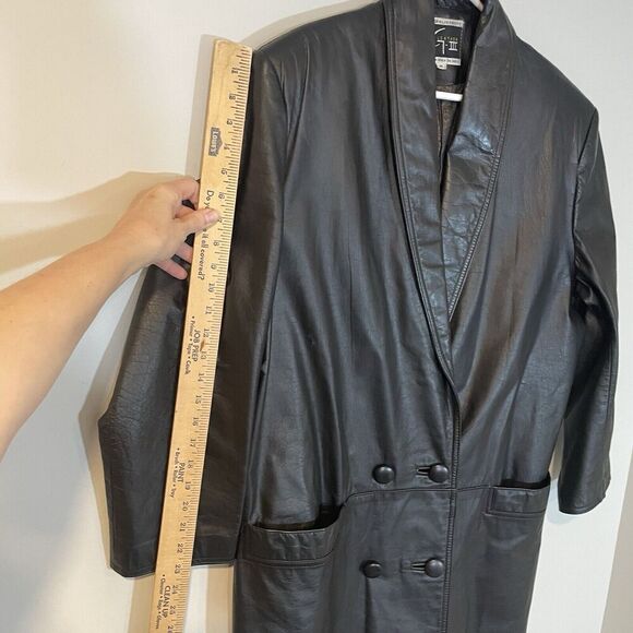 Vintage Global Identity G-III Sz Medium Women’s Black Leather Long Trench Coat - Picture 8 of 13